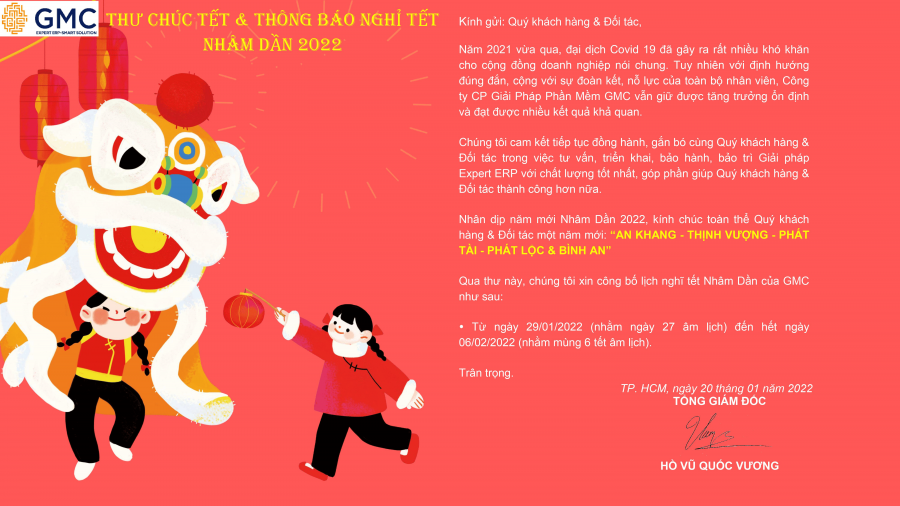 Thư chúc Tết và thông báo nghỉ Tết Nhâm Dần 2022